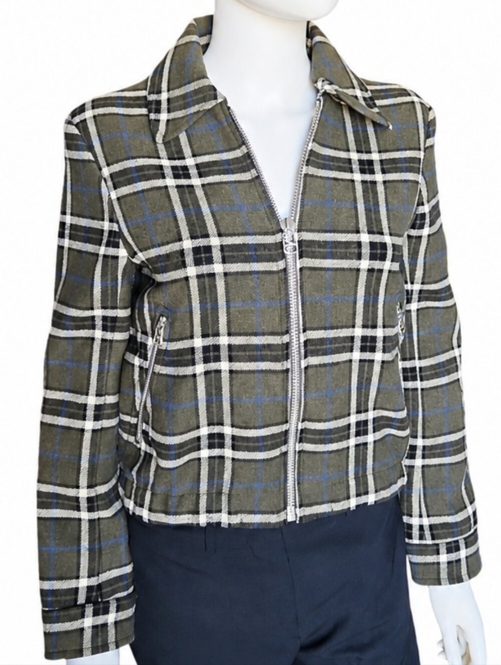 ALEXA CHUNG | Green Plaid Twill Zip Jacket US 2